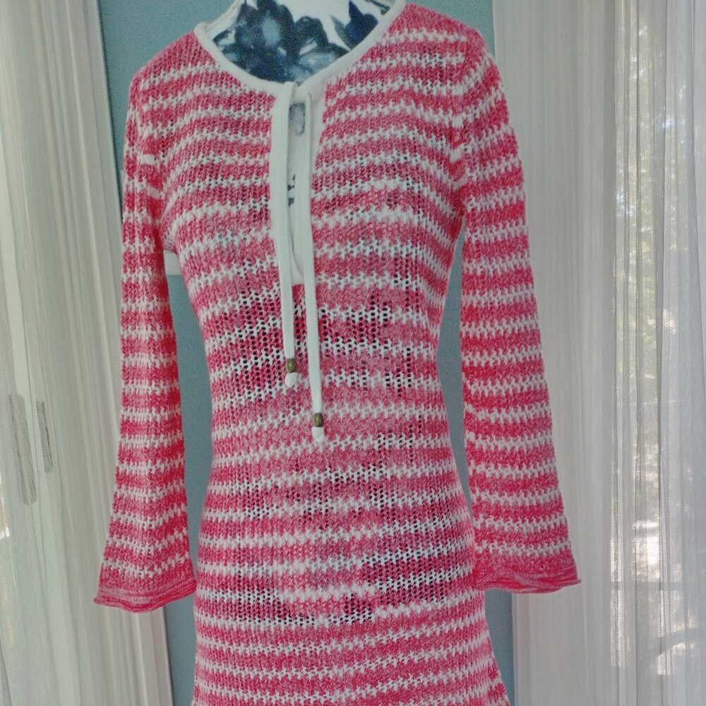 Tommy Bahama Linen Blend Coral Stripe Sweater Knit Dress, XS - Picture 4 of 10
